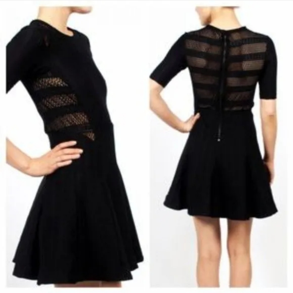 Rag & Bone Dress Niki Black Stretch Pointelle Knit Dress.